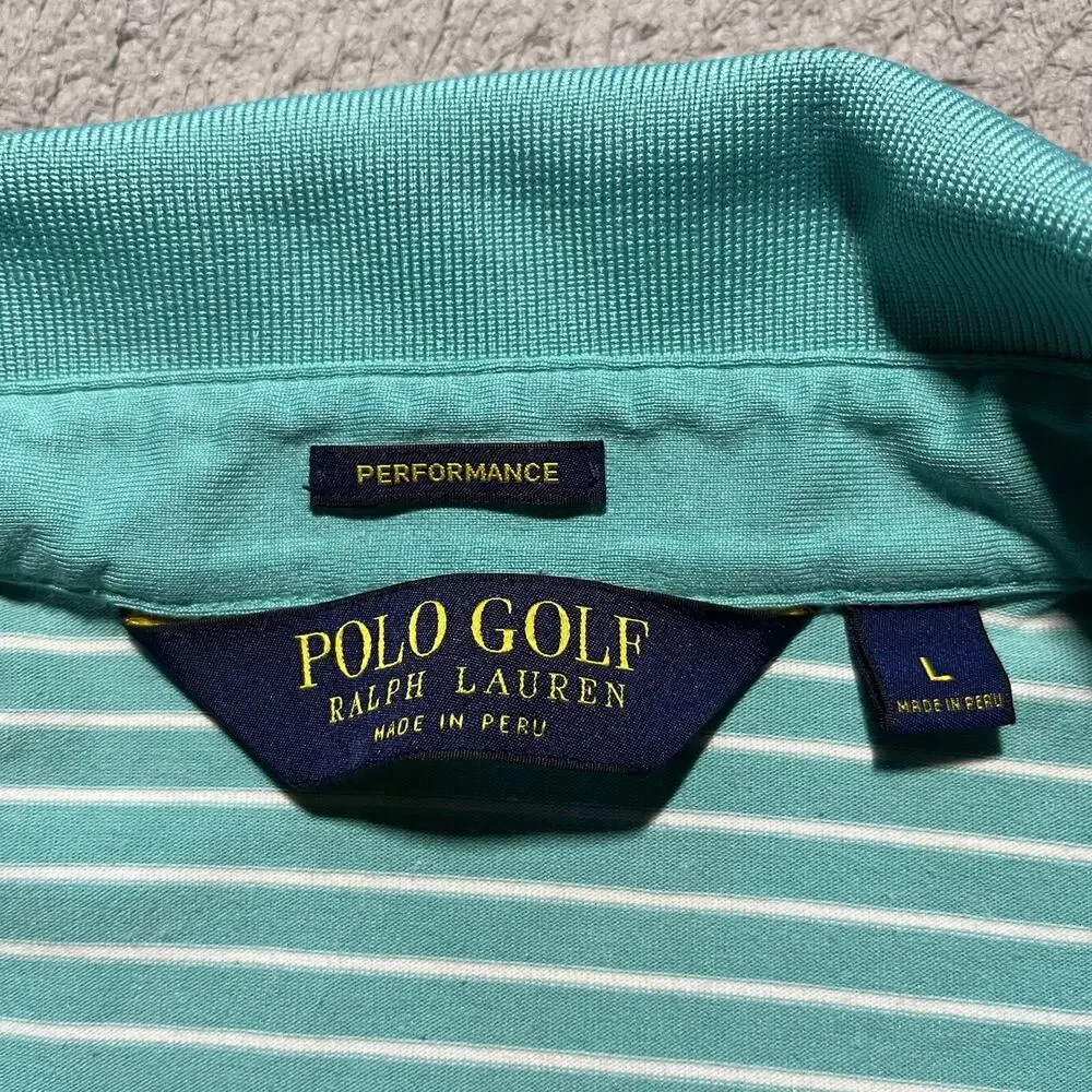 Ralph Lauren Golf Polo Short Sleeve Shirt Mens Large Teal Stripe Performance